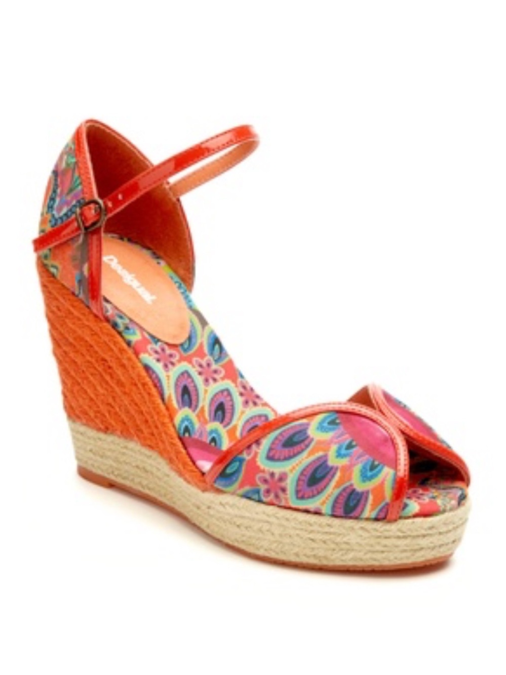 Desigual 6 Colorful Orange Wedge Sandal with Patterned Fabric